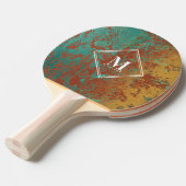 銅ターコイズ金属モノグラムテーブルテニス 卓球ラケット (正面アングル)