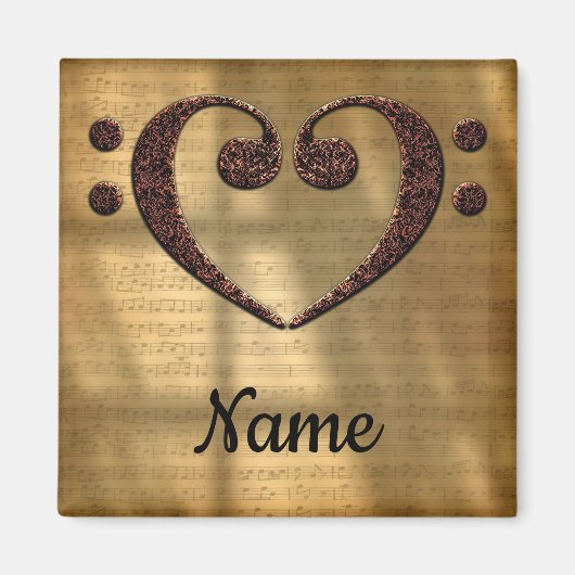 銅ダブルベースクレフ、 音符記号カスタマイズハート マグネット (正面)