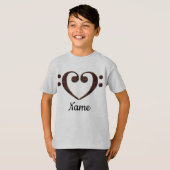 銅ダブルベースクレフ、 音符記号カスタマイズハート Tシャツ (正面フル)