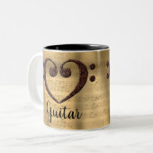 銅ダブルベースクレフ、 音符記号ハートギター ツートーンマグカップ (正面左)