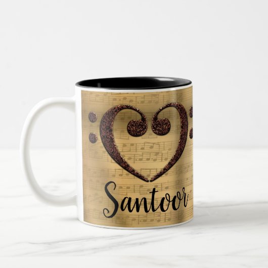 銅ダブルベースクレフ、 音符記号ハートサントア ツートーンマグカップ (左)