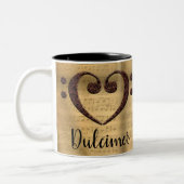 銅ダブルベースクレフ、 音符記号ハートダルシマー ツートーンマグカップ (左)