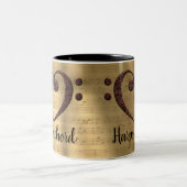 銅ダブルベースクレフ、 音符記号ハートハープシコード ツートーンマグカップ (中央)