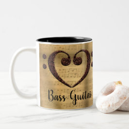 銅ダブルベースクレフ、 音符記号ハートバスギター ツートーンマグカップ