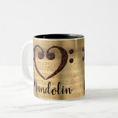 銅ダブルベースクレフ、 音符記号ハートマンドリン ツートーンマグカップ (正面左)