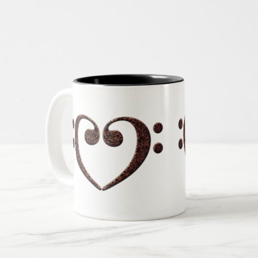 銅ダブルベースクレフ、 音符記号ハートミュージック恋人 ツートーンマグカップ (正面左)
