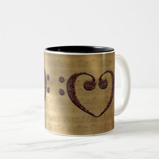 銅ダブルベースクレフ、 音符記号ハートミュージック恋人 ツートーンマグカップ (正面右)