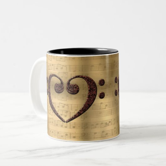 銅ダブルベースクレフ、 音符記号ハートミュージック恋人 ツートーンマグカップ (正面左)