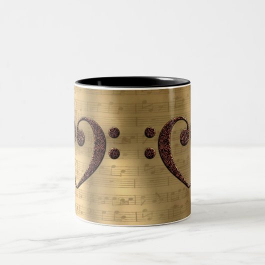 銅ダブルベースクレフ、 音符記号ハートミュージック恋人 ツートーンマグカップ (中央)