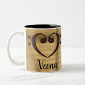 銅ダブルベースクレフ、 音符記号ハートヴェーナ ツートーンマグカップ (左)