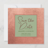 銅テラコッタセージグリーンスクエア日付を保存 招待状 (正面)