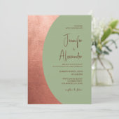 銅テラコッタ&セージ緑ミニマル結婚リスト 招待状 (スタンド正面)