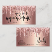 銅バラエレガント金ゴールドグリッタードリップ爪、 ネイル 予約カード (正面/裏面)