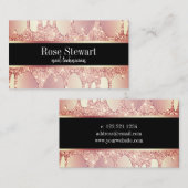 銅バラエレガント金ゴールドグリッタードリップ爪、 ネイル 名刺 (正面/裏面)