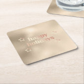 銅バラエレガント金ゴールドハッピーホリデーズクリスマス スクエアペーパーコースター (アングル)