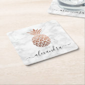 銅バラエレガント金ゴールド白大理石パイナップル スクエアペーパーコースター (アングル)