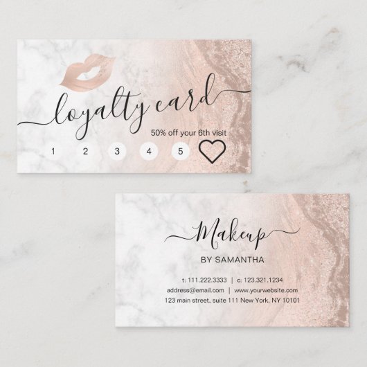 銅バラ金ゴールドグリッター唇マーブルメイクアップアーティスト ロイヤリティカード (正面/裏面)