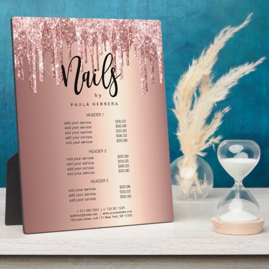 銅バラ金ゴールドグリッター滴下爪、 ネイル フォトプラーク (側面)