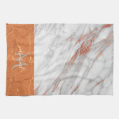 銅バラ金ゴールド&グレーマーブルとモノグラムキット キッチンタオル (横)