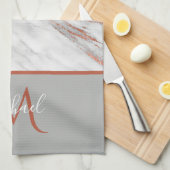 銅バラ金ゴールド&グレーマーブルウィズモノグラム キッチンタオル (四つ折り)