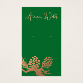 銅パインコーン緑のイヤリング