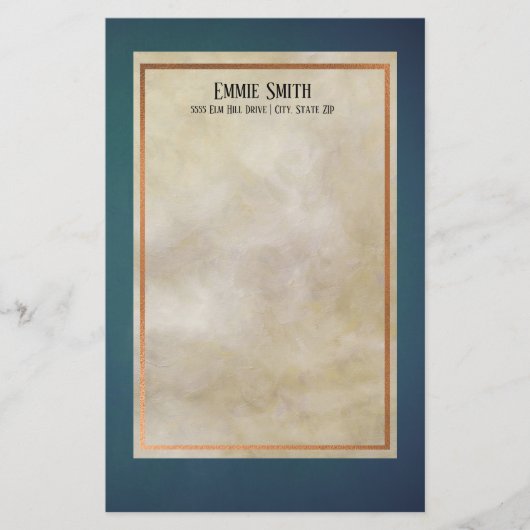 銅パーソナライズされたとティール(緑がかった色)の線なし文房具 便箋 (正面)