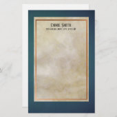 銅パーソナライズされたとティール(緑がかった色)の線なし文房具 便箋 (正面/裏面)