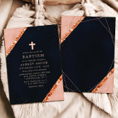 銅ピンク ネイビーブルー 幾何学模様 輝き 洗礼 招待状