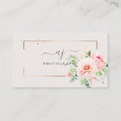 銅フレーム赤面ピンクフローラ手書きスクリプト 名刺 (正面)