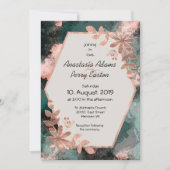 銅フローラオンブラックおよびティール（緑がかった色）水彩 招待状 (正面)
