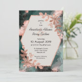 銅フローラオンブラックおよびティール（緑がかった色）水彩 招待状 (スタンド正面)