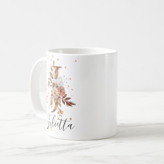 銅フローラレターJモノグラムコーヒーマグ コーヒーマグカップ (正面左)