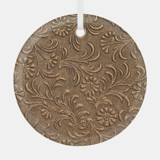 銅フローラ:エンボスパネルアート。 ガラスオーナメント (正面)