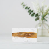 銅ブラシストローク銀白色フォイル大理石 名刺 (スタンド正面)