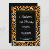 銅ブラックと金ゴールドレオパードGlam 40th Birthday 招待状 (正面/裏面)