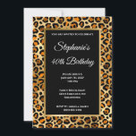銅ブラックと金ゴールドレオパードGlam 40th Birthday 招待状<br><div class="desc">5時間365日のファンシー誕生祝い招待を自分のマイルストーンに作成。装飾銅、ブラックと金ゴールドヒョウのプリントフェイクフォイルのデジタルアートグラフィックデザインの背景。黄金色のブラシ付き金属箔を使用した黒グラデーション色の矩形縁どの招待状情報。白カスタマイズフォントスタイル、色とサイズ。豪華なホイルモダンは、写真のようにプリントするデジタルアート要素で作成される。あなたの友人のためのガーリー素晴らしい40歳の誕生日の最高の招待状。</div>