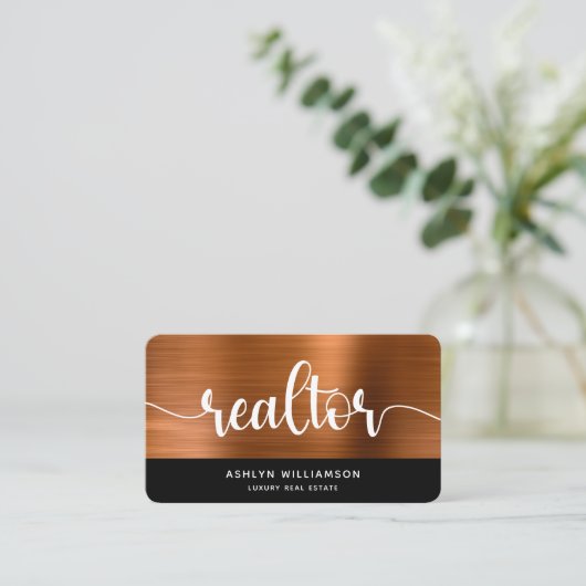 銅ブラック不動産仲介業者写真QRコードブローカーエージェント 名刺 (スタンド正面)