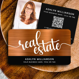 銅ブラック実在エステートエージェントフォトQRコードはっきりした 名刺