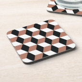 銅ブラック&ホワイト3Dキューブパターン コースター (左側)