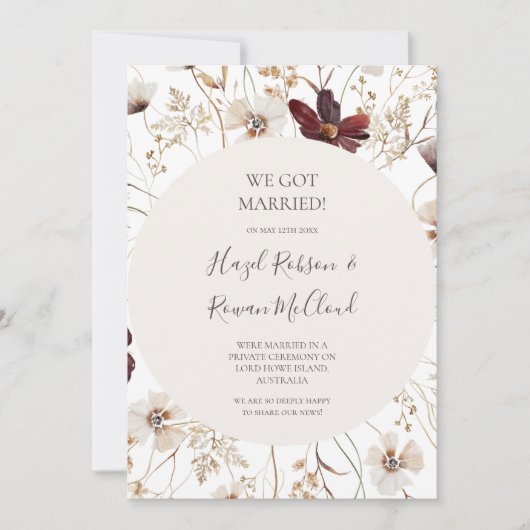 銅ブルゴーニュのワイルドフラワーの駆け落ち 招待状 (正面)