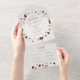 銅ブルゴーニュの野花 |ベージュシールと送信 オールインワン招待状