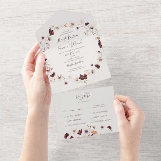 銅ブルゴーニュの野花 |ベージュシールと送信 オールインワン招待状 (貼ってはがせる)