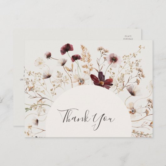 銅ブルゴーニュ山花ベージュ結婚の感謝 ポストカード (正面/裏面)