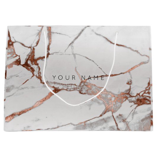 銅ブロンズマーブルメタリックギフトグレーシルバーVIP ラージペーパーバッグ (正面)