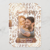 銅ブロンズ金モダン箔の日付写真を保存 招待状 (正面/裏面)