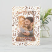 銅ブロンズ金モダン箔の日付写真を保存 招待状 (スタンド正面)