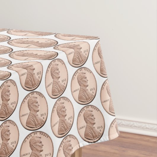銅ペニーコインパターン – リンカーンセントデザイン テーブルクロス (インサイチュ)
