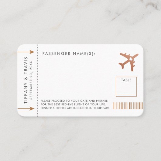 銅ボーディングパスエアラインチケット座席表 プレイスカード (正面)