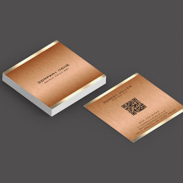 銅ミニマル茶色のテクスチャ錫金ゴールド縁ど スクエア名刺