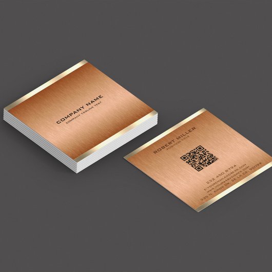 銅ミニマル茶色のテクスチャ錫金ゴールド縁ど スクエア名刺